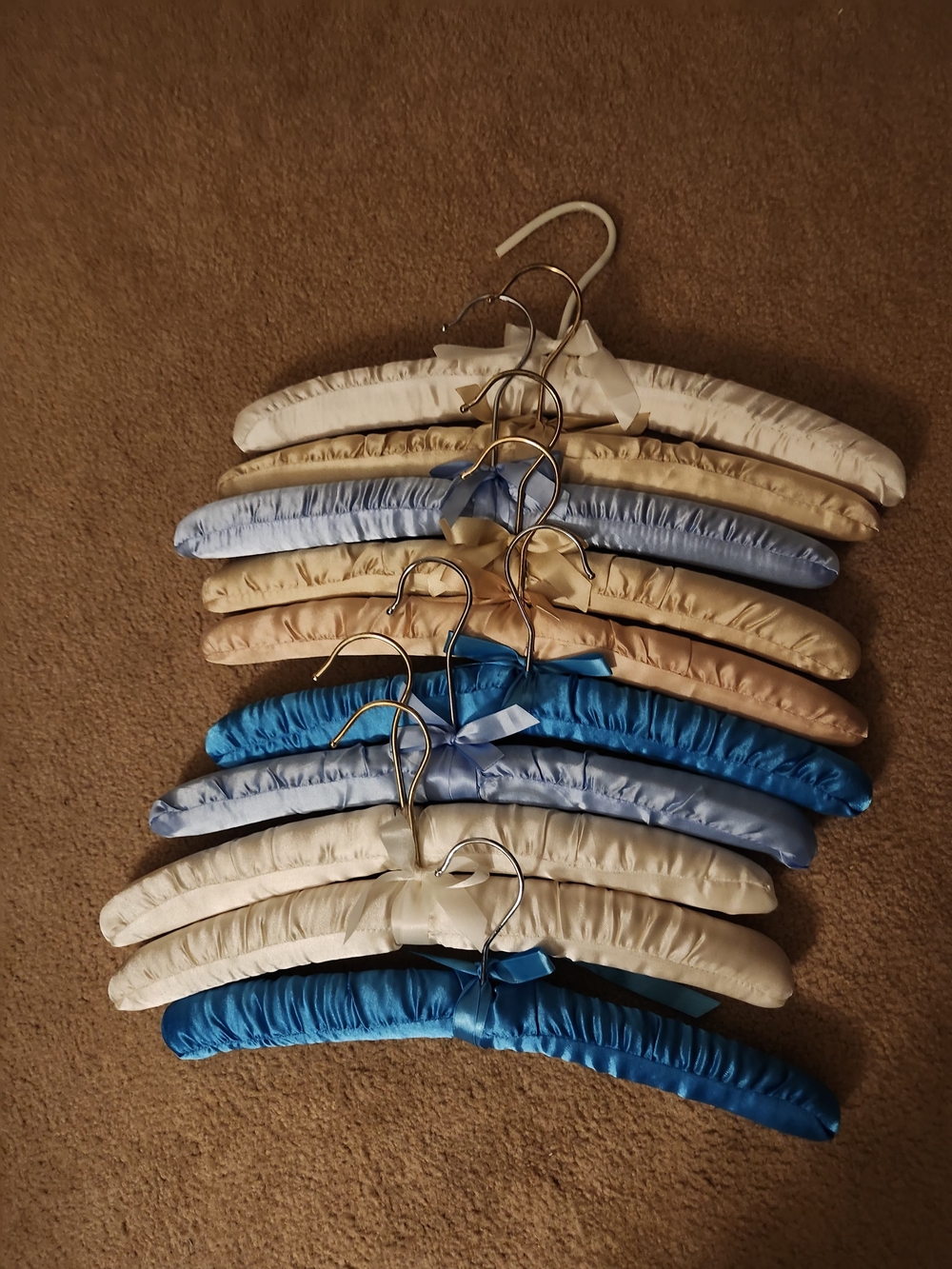 Satin Padded Coat Hanger - Blue / White / Cream